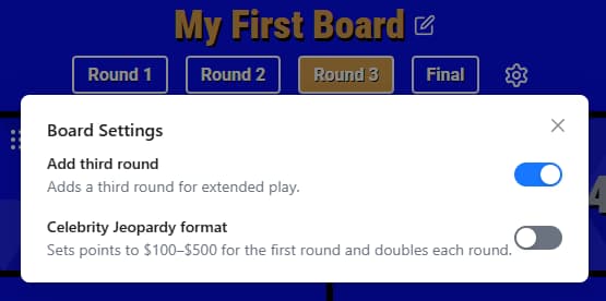 Add third round option in Buzzinga Board Settings